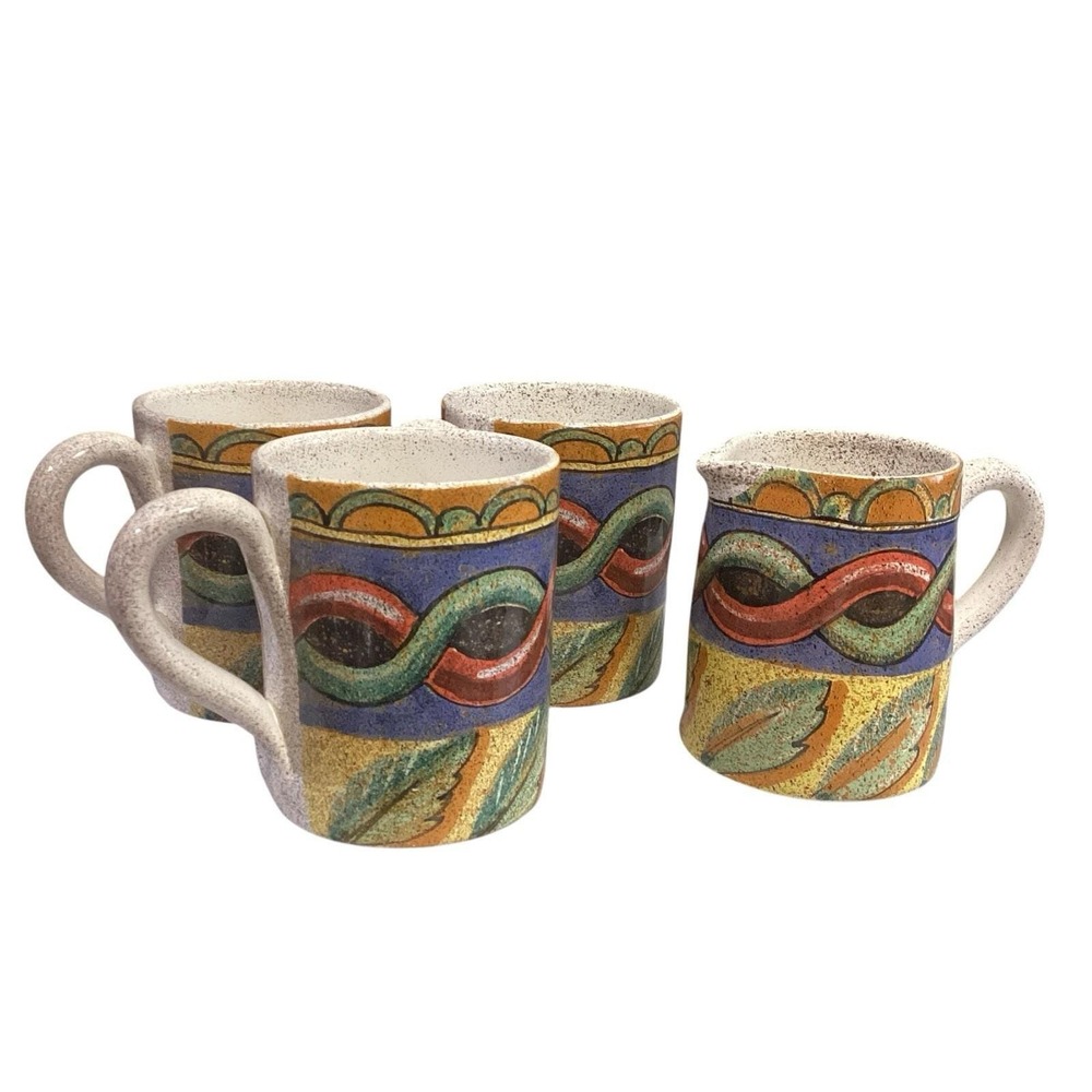 Starbucks Ciao Italia by Bellini Hand Painted Mugs (3) and Creamer Set Italy